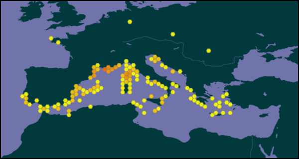 mapa localitzacio myriapora truncata, fals corall